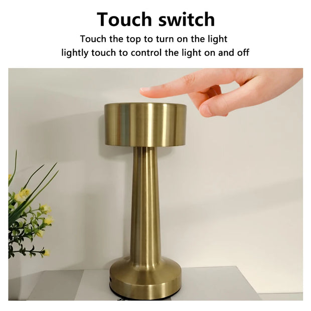 Retro LED Table Lamp – Wireless, Dimmable, Touch Control