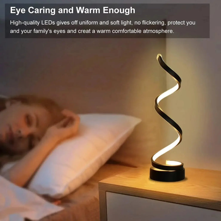 LED Dimmable Table Lamp – Modern Spiral for Bedroom & Living Room