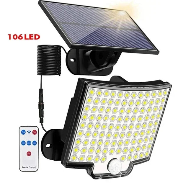 Waterproof 106LED Solar Light – 3 Modes for Garden & Garage