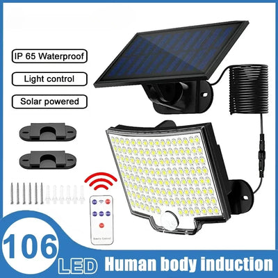 Waterproof 106LED Solar Light – 3 Modes for Garden & Garage