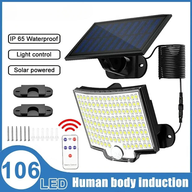 Waterproof 106LED Solar Light – 3 Modes for Garden & Garage