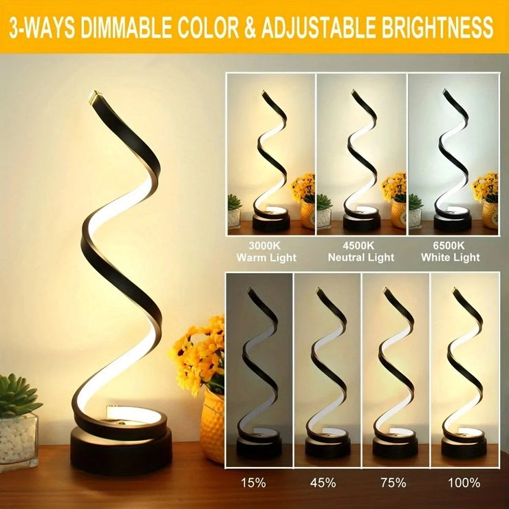 LED Dimmable Table Lamp – Modern Spiral for Bedroom & Living Room