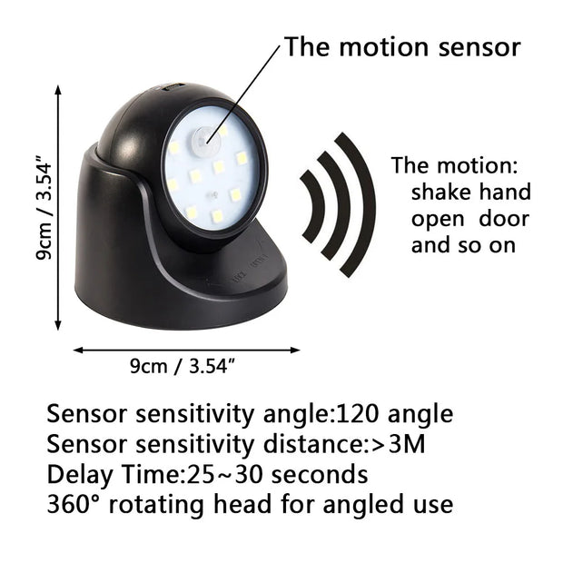 LED Motion Sensor Wall Light – Energy-Saving & 360° Rotating